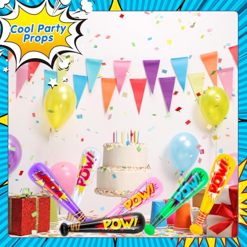 Inflatable Baseball Bats Party Favors - 17 Inch Multicolor Set with Pump