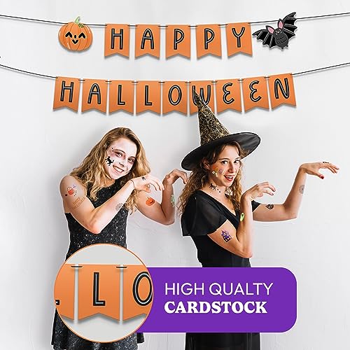 Halloween Banner Indoor Party Decor - Spooky Bat & Pumpkin Design - 115 Inch