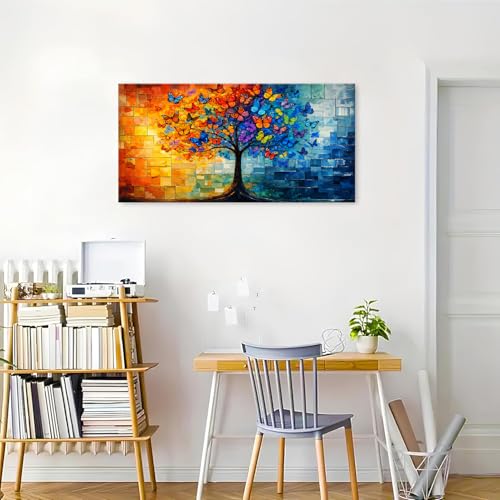Tree of Life Wall Art Canvas - Colorful Butterfly Tree of Life 40" x 20"