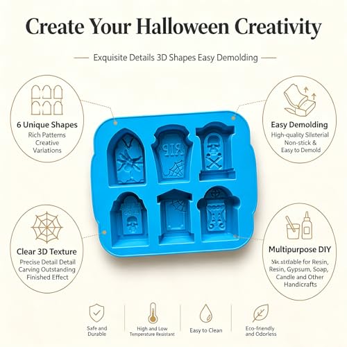 Halloween Tombstone Silicone Mold 2-Pack for Cake & Crafts - RIP, Skulls, Spiders