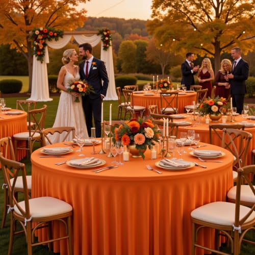 Orange Round Tablecloth 60 Inch Pack of 6 for 5FT Tables, Fall Halloween Thanksgiving