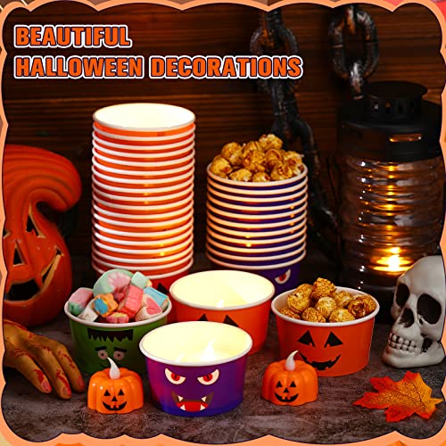 60 Pcs Halloween Treat Snack Cups - 9 oz Pumpkin Ice Cream Bowls