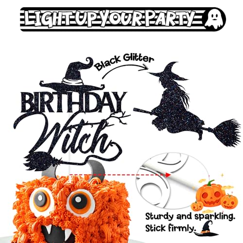 Black Glitter Cake Topper for Halloween and Birthday Parties - 5.9 x 8 Inches