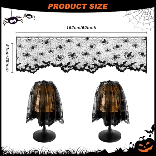 5 Pack Halloween Spider Web Lamp Shades - Black Lace, 60x20 Inch Indoor Decor