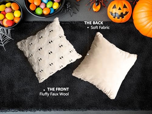 Halloween Pillow Covers 16x16 Set of 2 Beige Ghost Farmhouse Decor