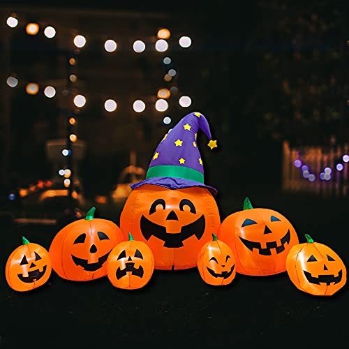 Inflatable Halloween Decorations - 8.2 Ft Pumpkin Witch Hat Yard Decor with LED Lights