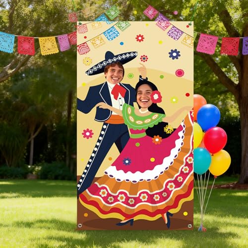 Cinco De Mayo Backdrop & Party Decorations Set - 6x3 ft Banner, Tablecloth, Props