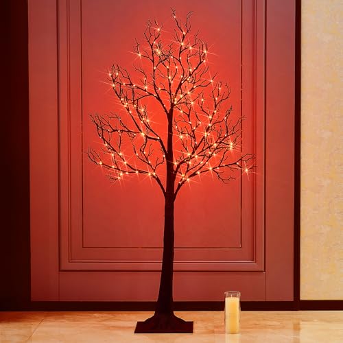 4ft Halloween Tree with 150 Orange Fairy Lights - Gothic Indoor & Outdoor Decoration