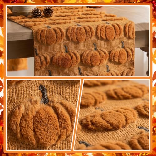 Fall Halloween Table Runner Caramel Pumpkin Decor 13x72 Inches
