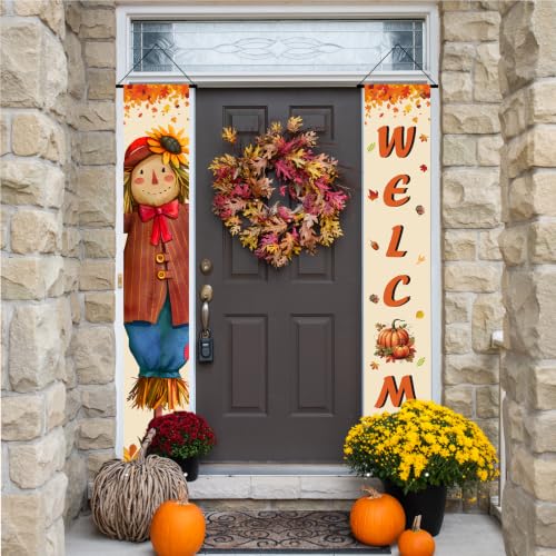 Fall Decor Banner with Scarecrow - Thanksgiving Autumn Banner for Porch & Wall