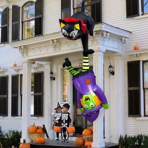 8 FT Halloween Inflatable Cat and Witch Outdoor Decor with LED Lights