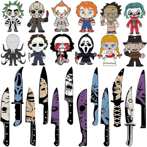 Halloween Tree Decorations 24 Pcs Wooden Ornaments Horror Movie Gift Set