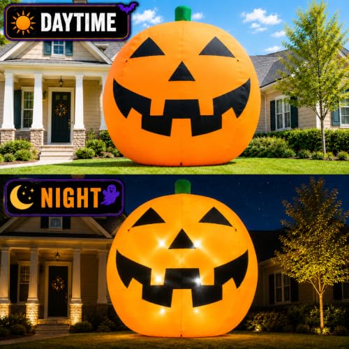 11FT Giant Inflatable Pumpkin with LED Lights - Outdoor Halloween Yard Decor