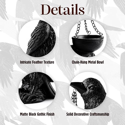 Gothic Crow Candle Holder Tealight Hanger Raven Decor Black Hanging Candleholder