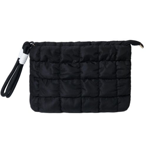 lllyan Puffy Quilted Makeup Bag Cosmetic Bag Equipped with a Detachable Handle Cute Zipper Pouch for Storage Clutch for Women(Black)
