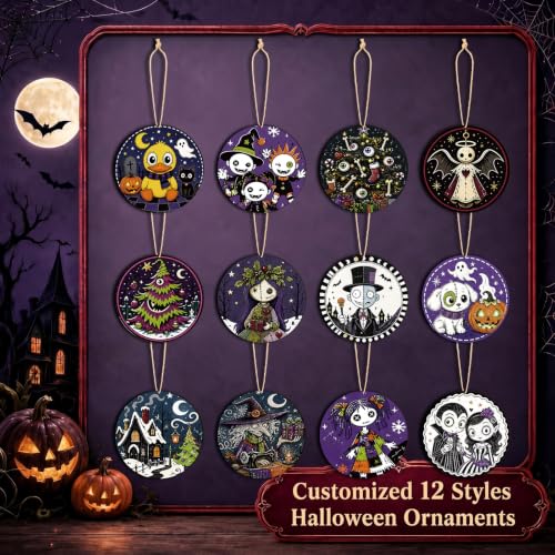 Halloween Nightmare Wooden Ornaments Set - 24 pcs Witch & Pumpkin Theme - Variation of THIS listing