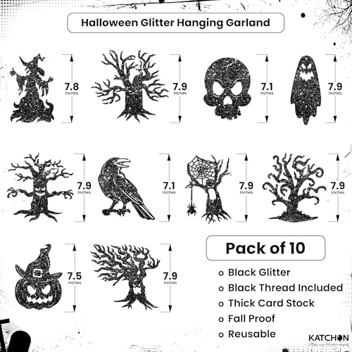 Spooky Black Glitter Halloween Garland Pack of 10 - Hanging Decorations