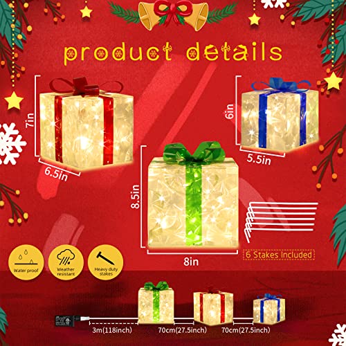 Large 8.5x7x6 Inch Lighted Gift Boxes Set of 3 - 70 LED Flashers Christmas Decor - Variation of THIS listing