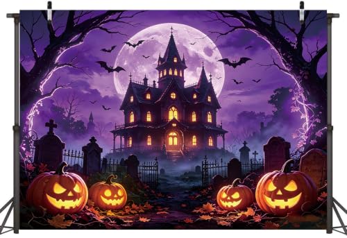 Purple Full Moon Halloween Backdrop 7x5ft for Party Decorations - LTDKAEN