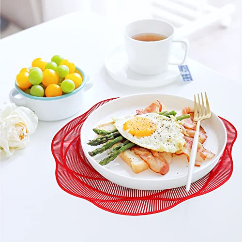 Red Rose Flower Shaped Placemat Set of 4 - Elegant Circular Vinyl Table Mats