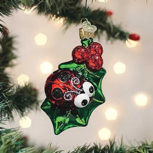 Holly Ladybug Glass Ornament - Handcrafted Christmas Tree Decoration