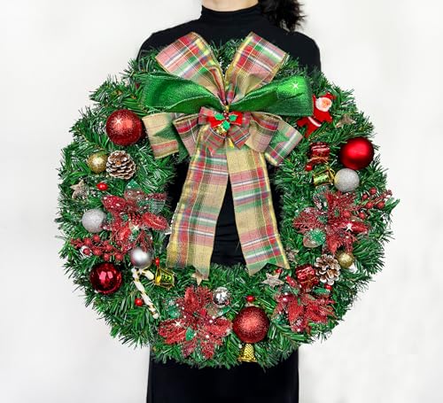 Christmas Cemetery Wreath with Stand - Poinsettias, Bow, All-Weather Decor