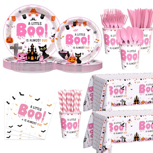 Pink Little Boo Halloween Baby Shower Party Plates & Decor Set - Girl
