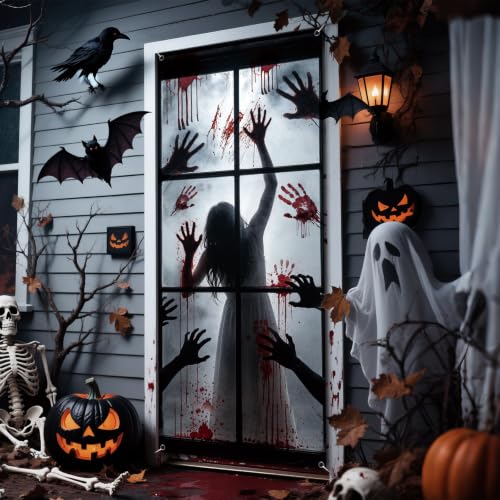Halloween Door Cover with Creepy Zombie Hands - 79 x 35 Inch Haunted House Decor