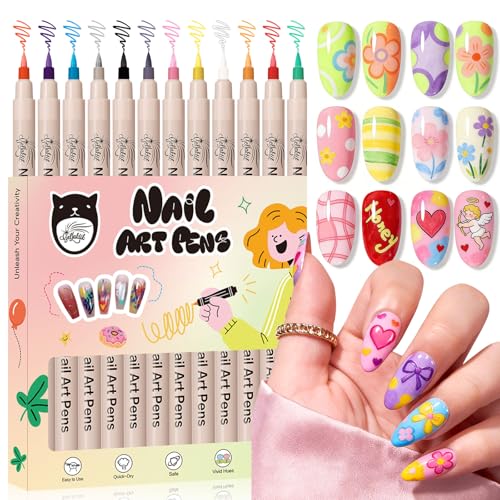 Red 12-Color 3D Nail Art Pen Set - Waterproof, Quick Dry, Fine Tip