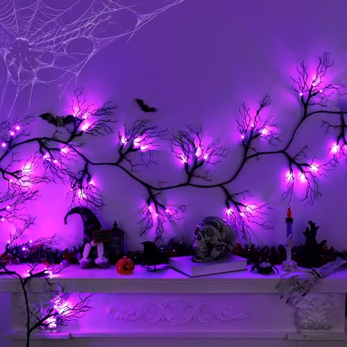 Halloween Willow Vine Garland with Purple LED Lights - 9 Ft Indoor Decor with Timer & 8 Modes