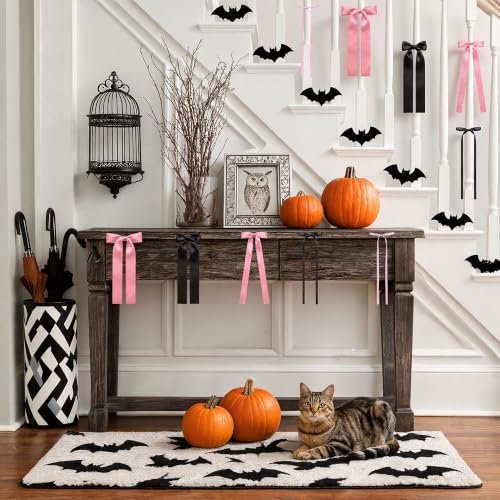 40Pcs Pink Black Satin Bow Wall Decor Set for Halloween, Birthday & Party
