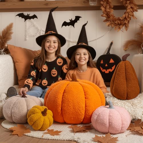 Off White Pumpkin Pillows Set of 2 - Fall Halloween Thanksgiving Decor - 14.2x10.2in