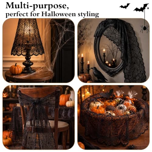 Halloween Black Lace Spider Web Table Runner 13x70 Inch - Spooky Decor