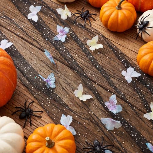Halloween Black Butterfly Table Runner 9.8 ft Tulle Tablecloth for Parties
