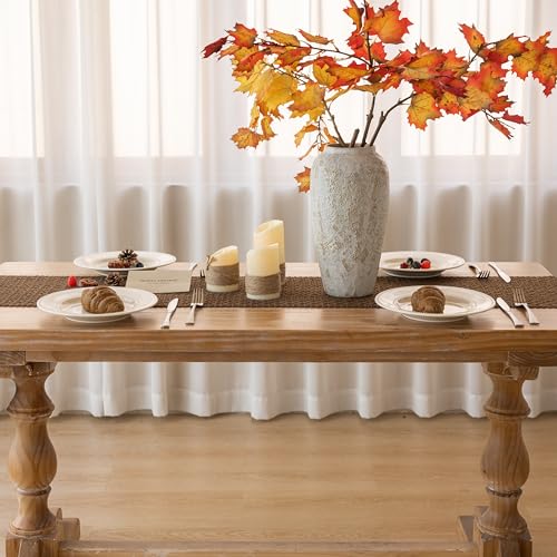 Boho Macrame Table Runner 13x48 Inch - Rustic Linen Blend for Thanksgiving & Holiday Decor - Brown / 48 Inch