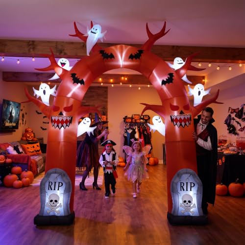 10FT Halloween Inflatable Archway with Dead Tree Ghost Tombstones LED Lights Yard Decor