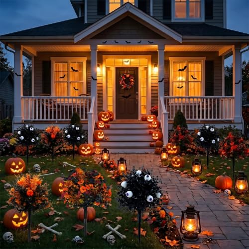 Black 22 Inch Artificial Flower Stakes for Lawn & Garden Decor - Halloween & All-Season Outdoor Stakes - 2 Pack