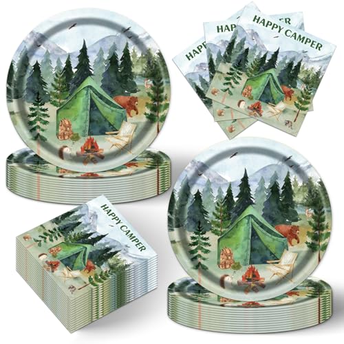 Blue Disposable Camping Party Plates and Napkins Set for 20 Guests