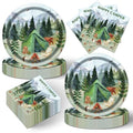 Blue Disposable Camping Party Plates and Napkins Set for 20 Guests