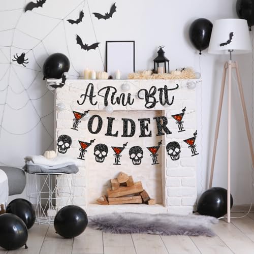 Halloween Birthday Banner with Skull & Cocktail Design - Spooky Party Decorations