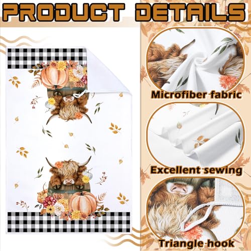 Preboun Highland Cow Kitchen Towels Set - Fall Plaid Dish Towels, Black / Grid, 6 pcs