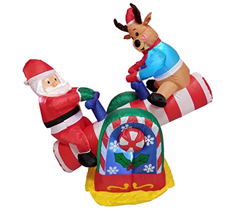 Animated Christmas Inflatable Santa and Reindeer Yard Decor - 4 Feet Lighted See-Saw
