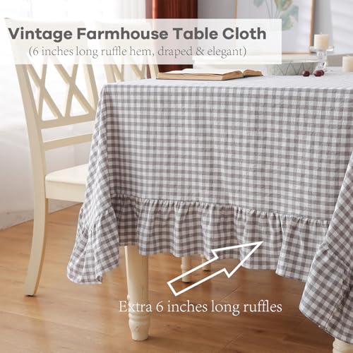 Grey White Gingham Ruffle Table Cloth - Rectangular 102x60 Inches