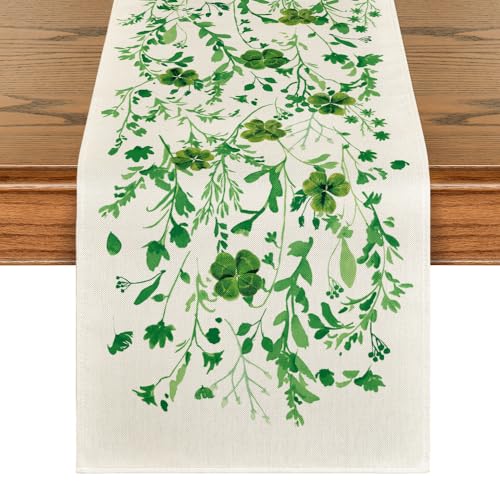 Floral Shamrocks Table Runner 13x72 Inch St. Patrick's Day Home Decor Beige