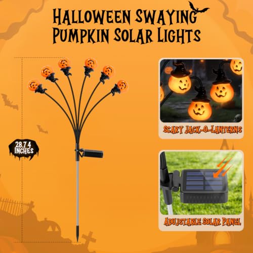 2 Pack Halloween Pumpkin Solar Lights Outdoor, Jack-o'-Lantern Decor - Variation of Pumpkin Lights / Pumpkin Lights / 2