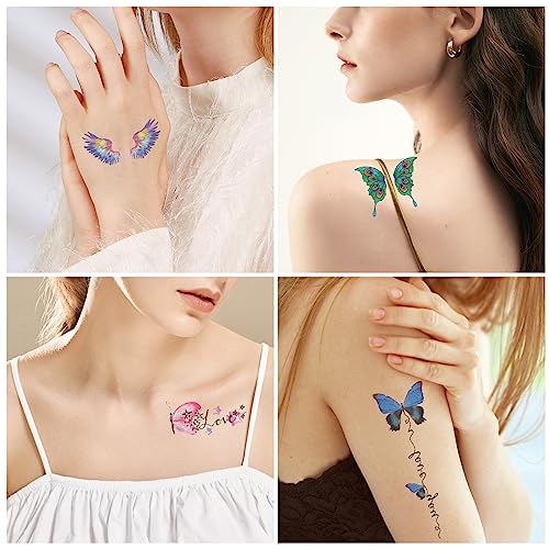 Butterfly Style Glitter Temporary Tattoos for Women and Girls – 12 Sheets, Face & Body Decor