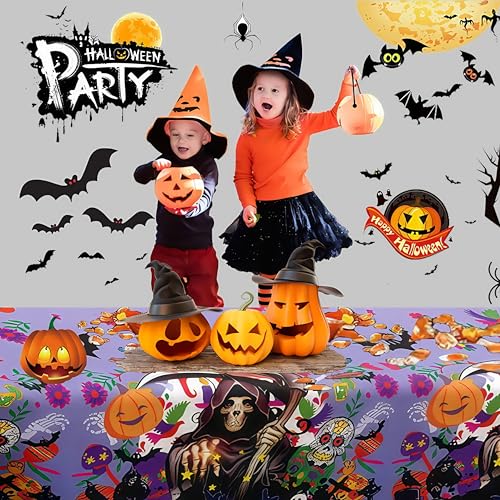 Halloween Scythe Tablecloth Set - 3 Disposable Plastic Rectangular Table Covers 54x72 Inches with Variation