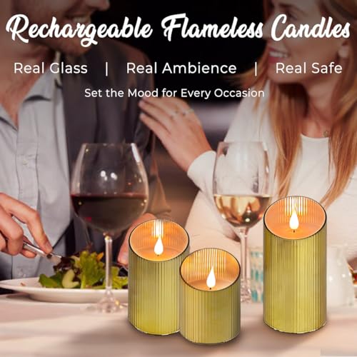 Rechargeable Flameless LED Candle Set with Remote & Timer - Glass Illusion Fire
