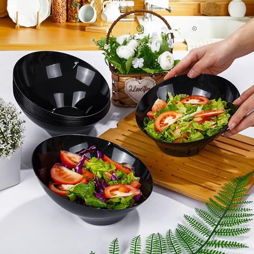 Disposable Plastic Serving Bowls 20oz Black Angled Set of 12 for Party & Wedding - bUCLA