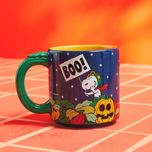 16 oz Peanuts Ceramic Mug with Great Pumpkin Scene - Fall Pumpkin Patch Coffee Cup - Linus, Sally & Snoopy